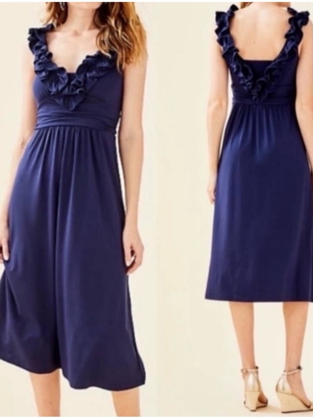 Lilly Pulitzer Leena Ruffle Midi Dress in navy